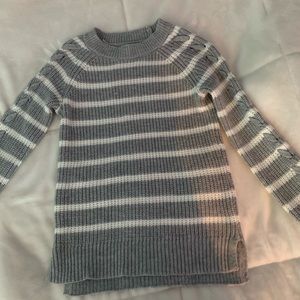 stripped gray and white sweater